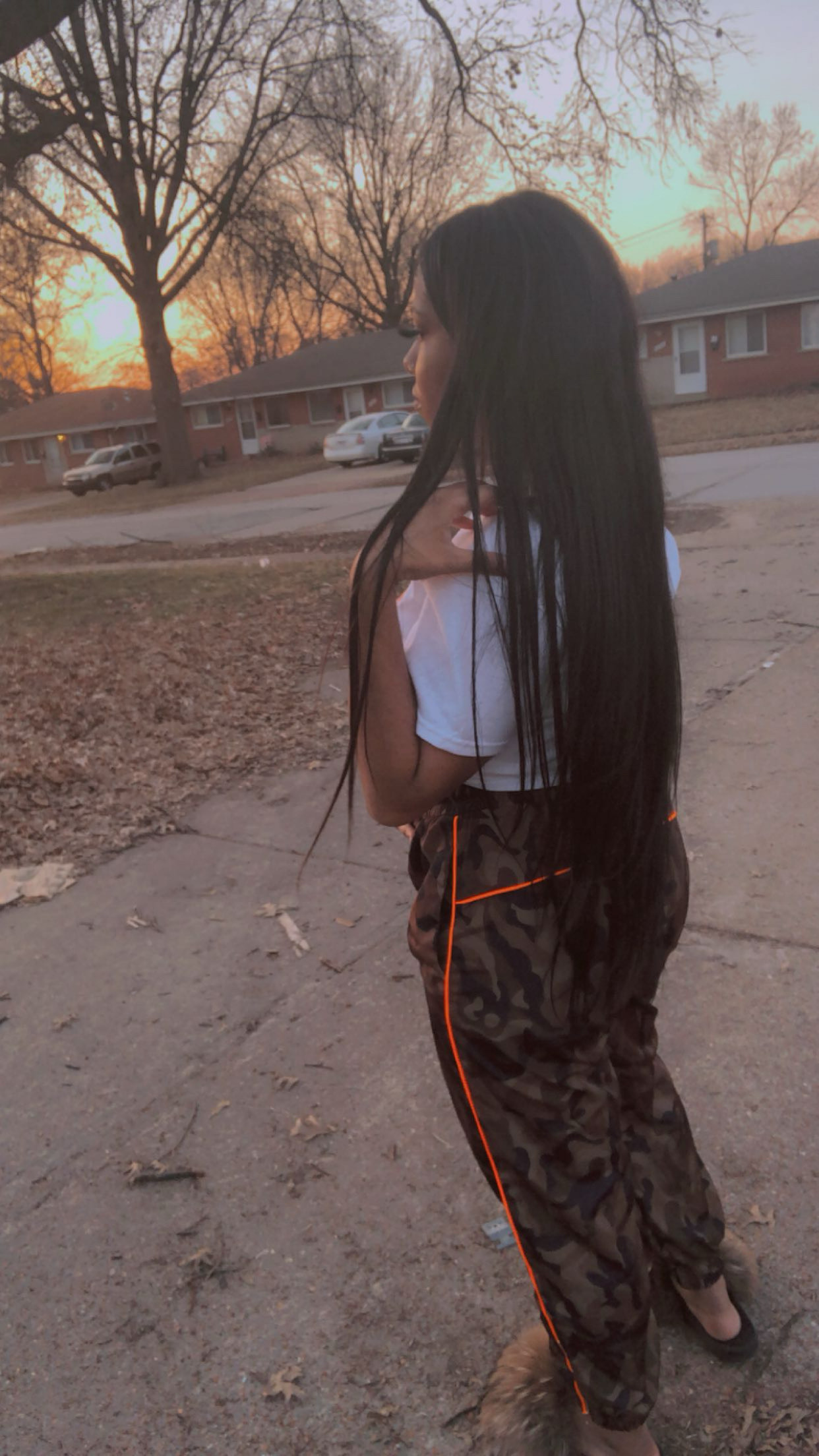 Client wearing long straight luxury wig.