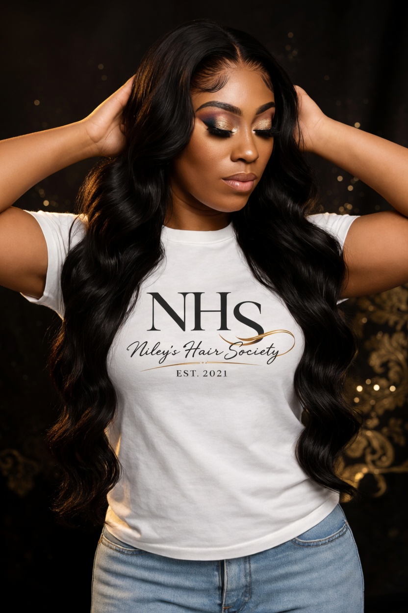 Niley's Hair Society model with luxury waves.